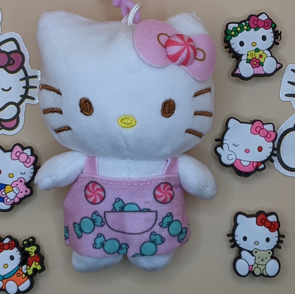 Hello Kitty Bundle w/ Plush Dangler, shoe charms, and stickers - Picture 2 of 8